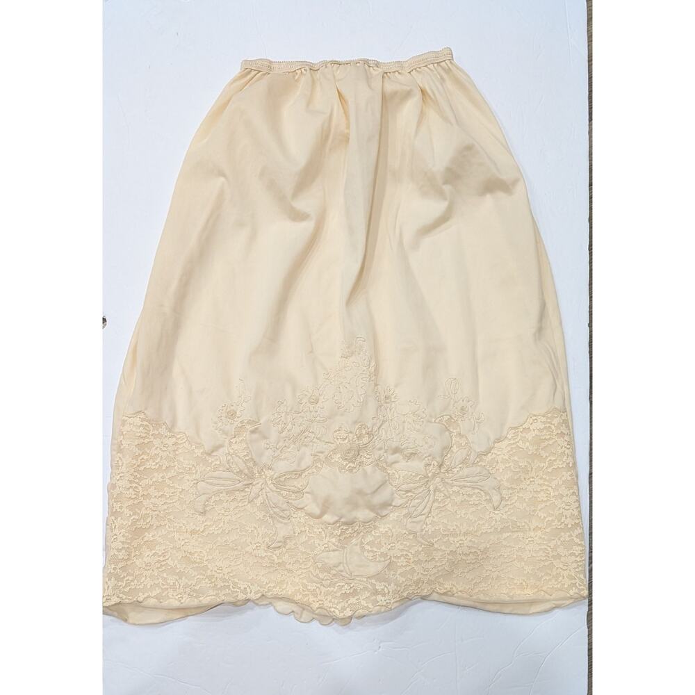 Vtg 60s Vanity Fair Blue Script Half Slip Skirt Embroidered Lace Hem 30" Waist